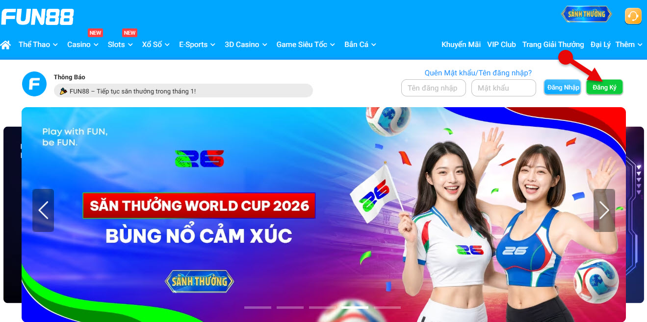 buoc 1: truy cap vao trang chu fun88