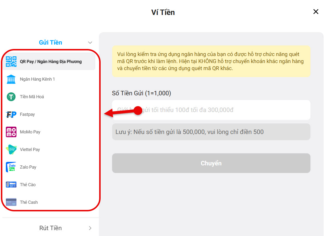 Bước 2: Chọn hình thức nạp phù hợp buoc 2: chon hinh thuc nap phu hop