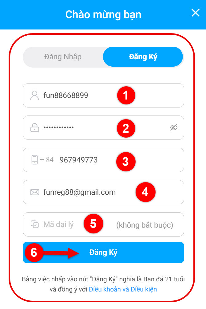 buoc 2: dien day du thong tin dang ky