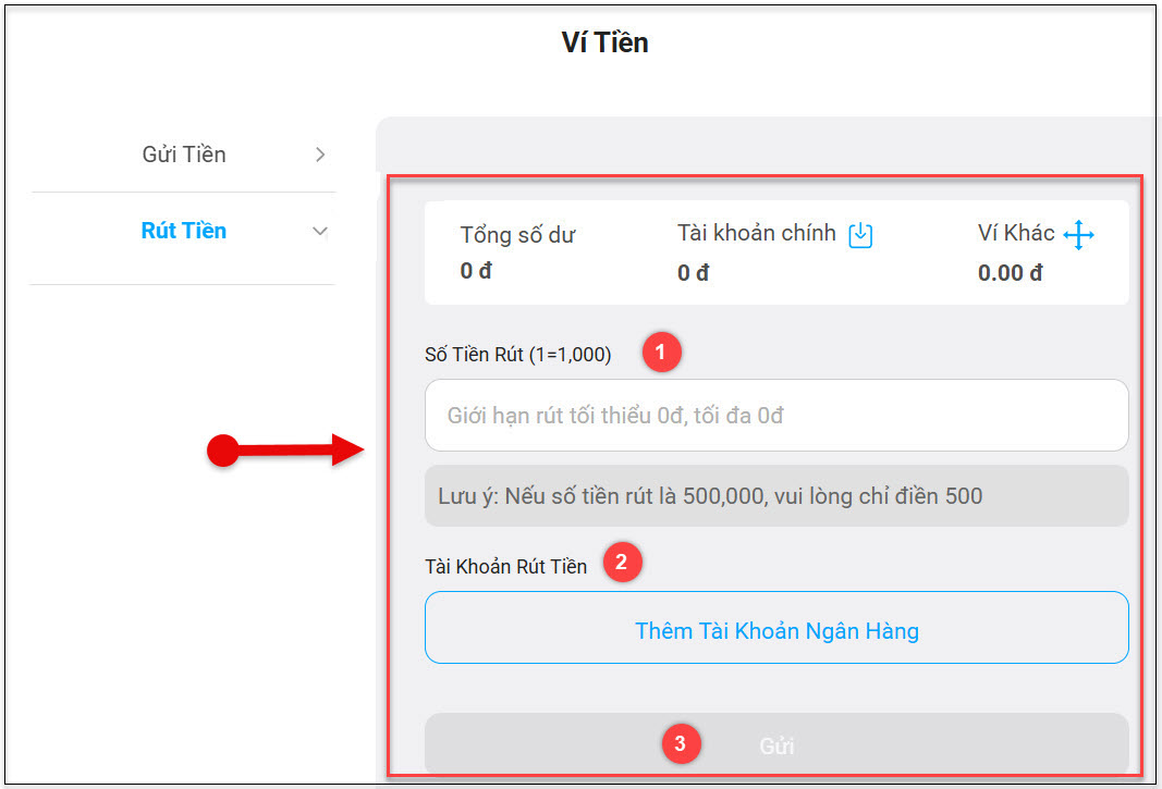 buoc 2: nhap thong tin rut tien